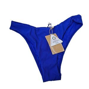 Berlook Bikini Bottoms Cheeky Ribbed High Waist Women's Small Royal Blue New NWT
